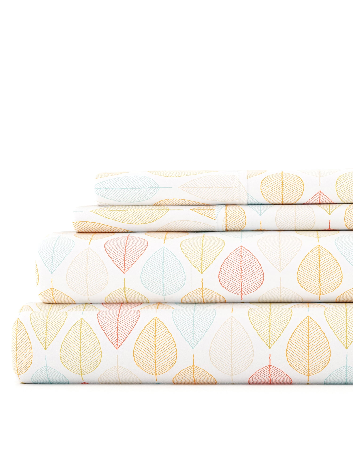 Full Gray and Yellow Microfiber Leaf Print Sheet Set