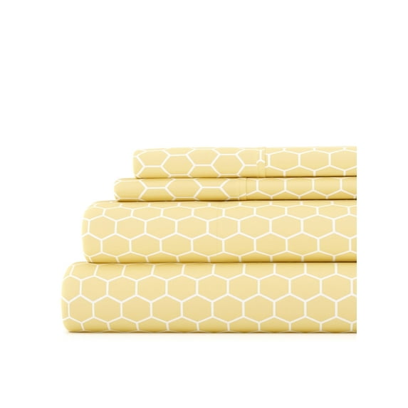 Comfort Canopy - 4 Piece Yellow Honeycomb Print Microfiber Bed Sheets for Full Size Bedding