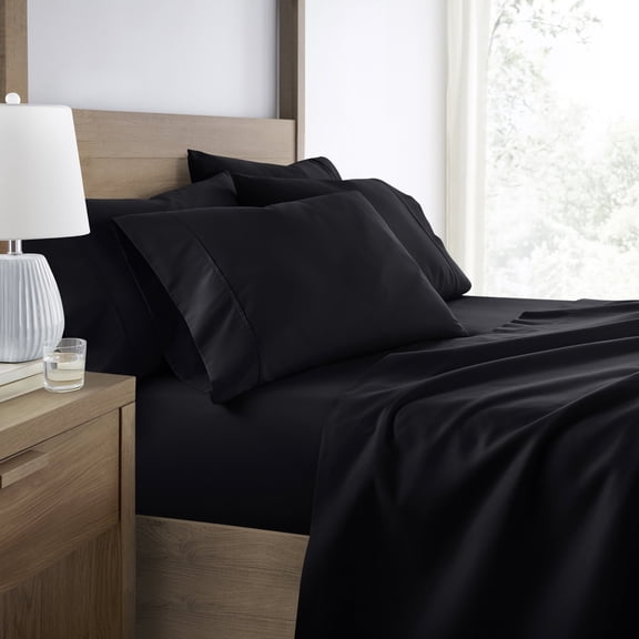Breathable Cool Wrinkle Resistant Bed Sheets Set + 2 Bonus Pillowcases Black for King Size Bedding by Comfort Canopy