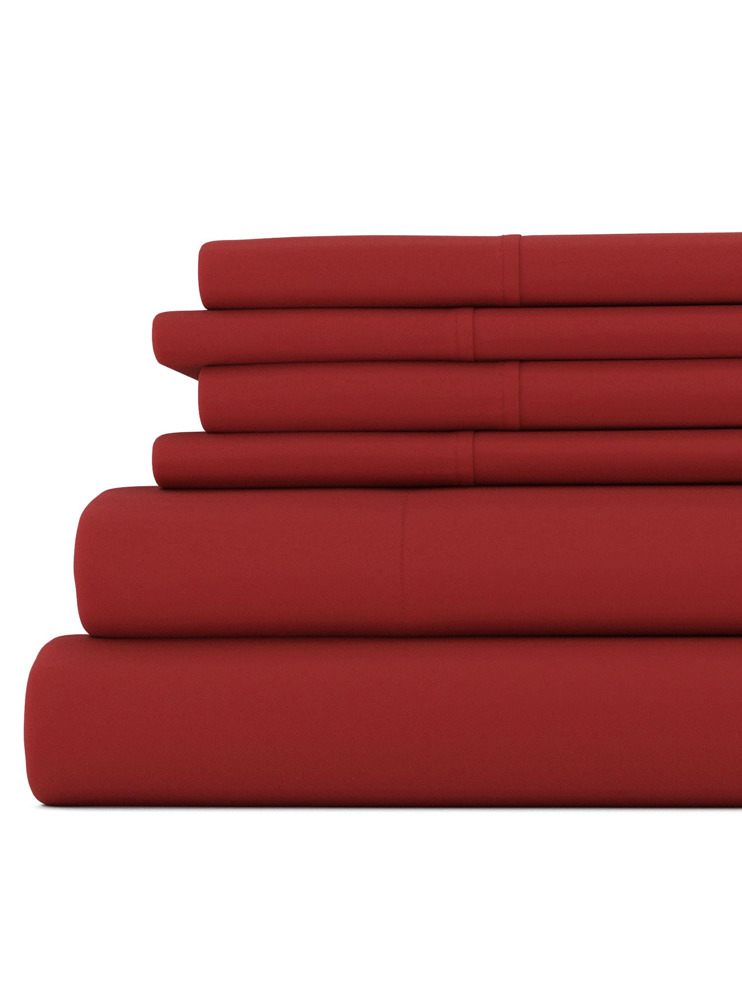 King Size Burgundy Cotton Polyester Microfiber 6-Piece Bed Sheet Set
