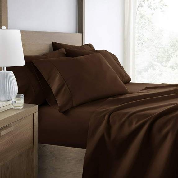 Breathable Cool Wrinkle Resistant Bed Sheets Set + 2 Bonus Pillowcases Chocolate Brown for California King Beds