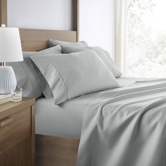 Breathable Cool Wrinkle Resistant Bed Sheets Set + 2 Bonus Pillowcases Light Gray for Full Size Bedding by Comfort Canopy