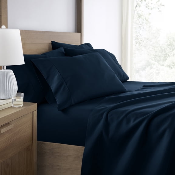 Breathable Cool Wrinkle Resistant Bed Sheets Set + 1 Bonus Pillowcase Navy Blue for Twin Size Bedding by Comfort Canopy