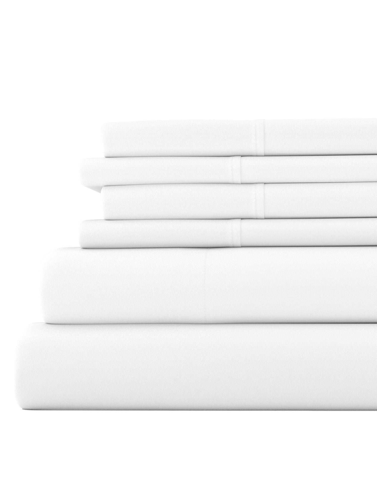Comfort Canopy 6 Piece Solid White Microfiber Bed Sheets for King Size Bedding