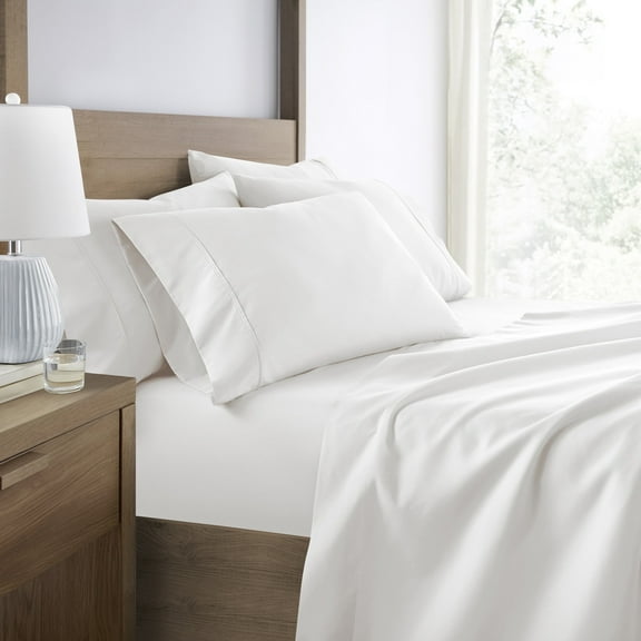 Breathable Cool Wrinkle Resistant Bed Sheets Set   1 Bonus Pillowcase White for Twin Size Bedding by Comfort Canopy