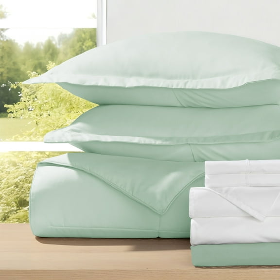 8-Piece Bedding Bundle with Comforter Set, Bed Sheets & Bed Skirt in Aqua Ultra Soft Microfiber for Twin Size Beds