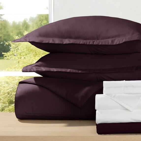 8-Piece Bedding Bundle with Comforter Set, Bed Sheets & Bed Skirt in Purple Ultra Soft Microfiber for King Size Beds