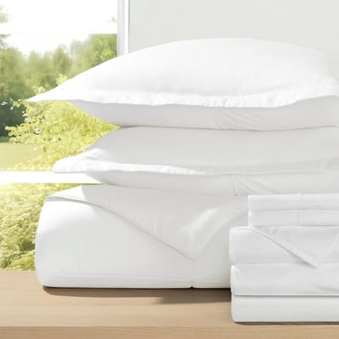 8-Piece Bedding Bundle with Comforter Set, Bed Sheets & Bed Skirt in White Ultra Soft Microfiber for California King Beds