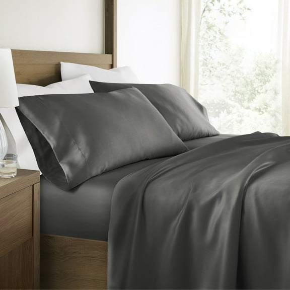 Luxury Cooling 100% Rayon From Bamboo Silky Soft Bed Sheets Set Gray Queen Size Bedding by Comfort Canopy