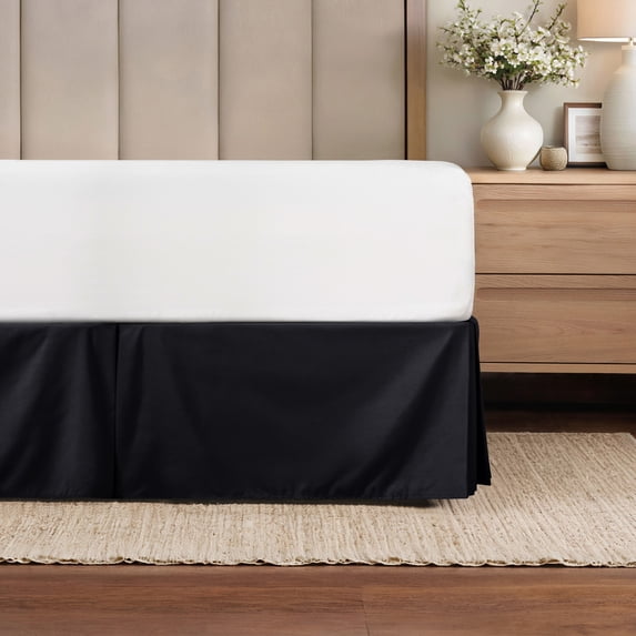 Tailored Pleated Bed Skirt Box Spring Frame Cover Dust Ruffle in Black for Cal King Size Bedding by Comfort Canopy