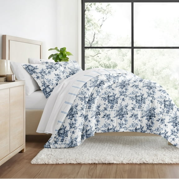 All Season Ultra Soft Comforter Set Lightweight Bedding in Floral Rose Stripe for King/Cal King by Comfort Canopy