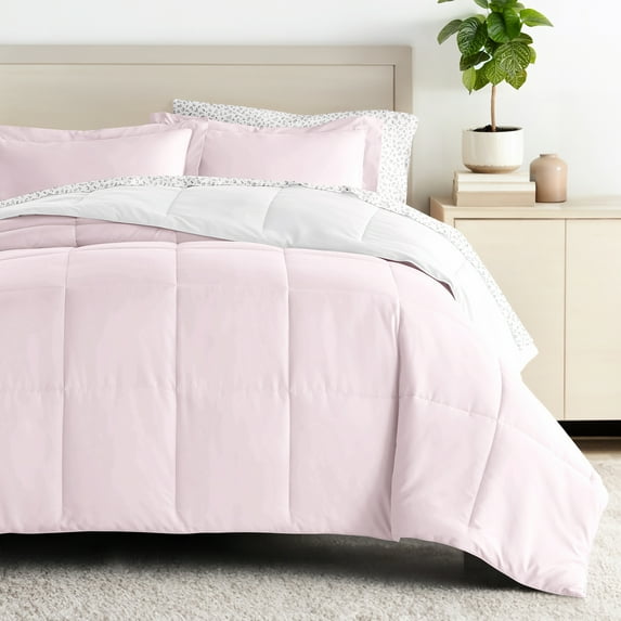 Comfort Canopy - California King Blush / White Bedding Bundle, Reversible Microfiber Comforter and Patterned Sheet Set