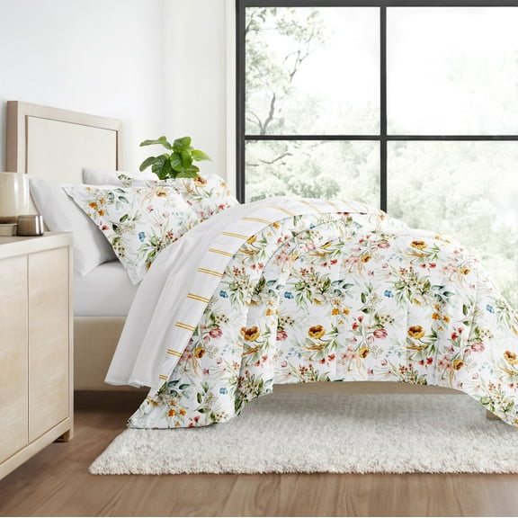 All Season Ultra Soft Comforter Set Lightweight Bedding in Floral Stripe for King/Cal King by Comfort Canopy