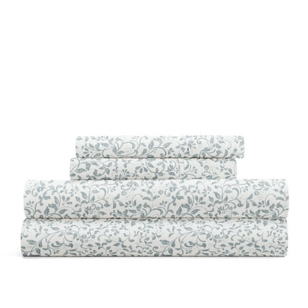 Delicate Blossoms Bed Sheets Set - Breathable and Ultra-Soft Distressed Vine Dusty Blue for Twin Size Bedding by Comfort Canopy