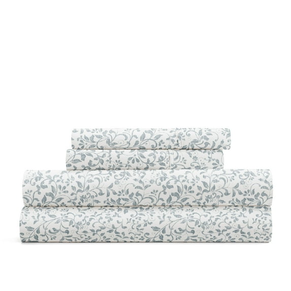 Delicate Blossoms Bed Sheets Set - Breathable and Ultra-Soft Distressed Vine Dusty Blue for Twin Size Bedding by Comfort Canopy