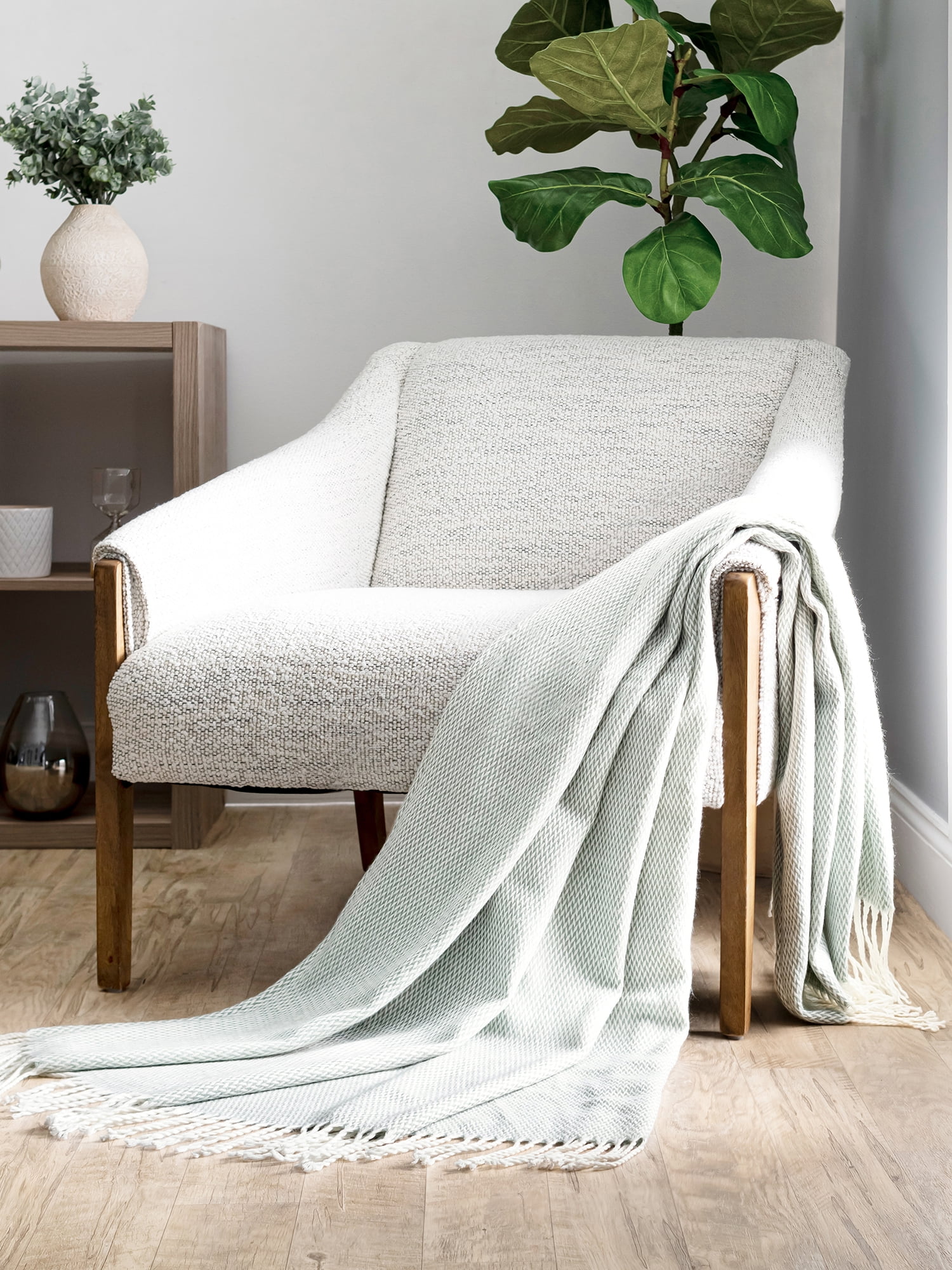 Comfort Canopy - Eucalyptus Herringbone Throw Blanket with Fringed Edges