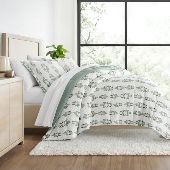 All Season Ultra Soft Comforter Set Lightweight Bedding in Folk Leaves for Twin/Twin XL Size by Comfort Canopy