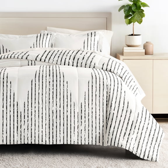 Comfort Canopy - Full Bedding Bundle, Patterned Microfiber Comforter and Solid Sheet Set in Diamond Stripe Gray