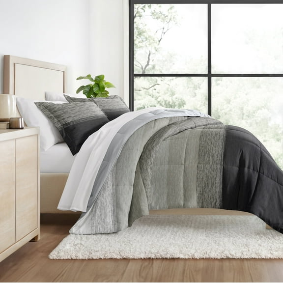 All Season Ultra Soft Comforter Set Lightweight Bedding in Gray/Black Ombre for Full/Queen Size by Comfort Canopy