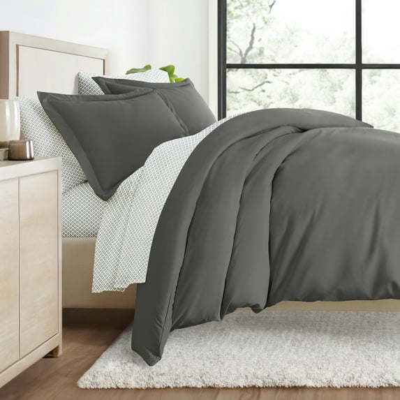 Comfort Canopy - King Bedding Bundle, Solid Duvet Cover Set, White Comforter and Patterned Sheet Set