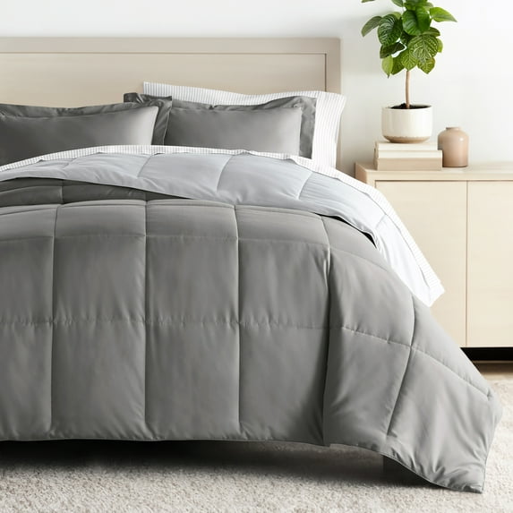 Comfort Canopy - King Gray / Light Gray Bedding Bundle, Reversible Microfiber Comforter and Patterned Sheet Set