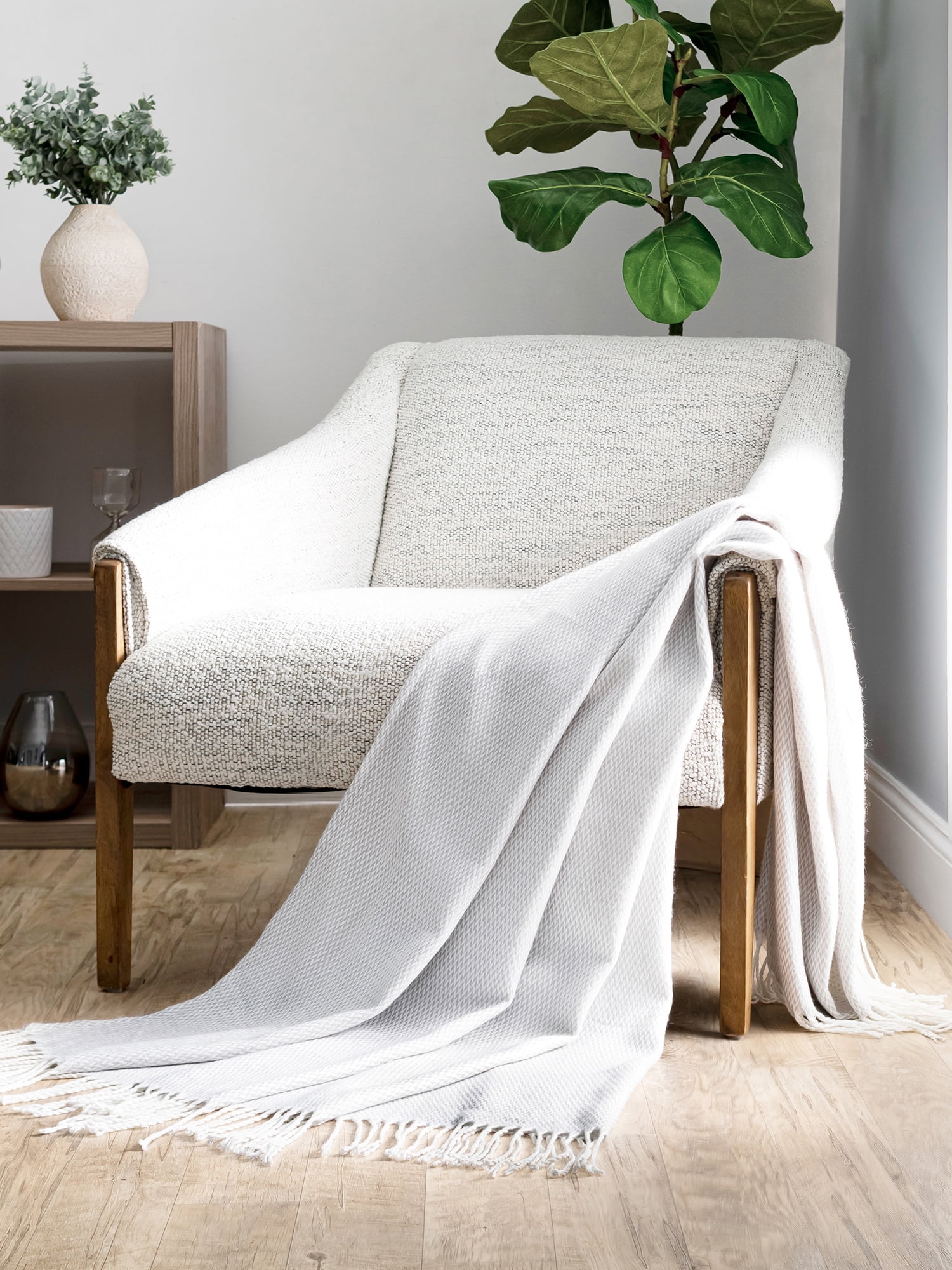 Comfort Canopy - Light Gray Herringbone Throw Blanket with Fringed Edges
