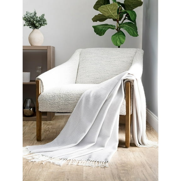 Comfort Canopy - Light Gray Herringbone Throw Blanket with Fringed Edges