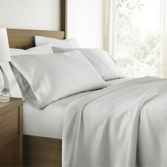 Luxury Cooling 100% Rayon From Bamboo Silky Soft Bed Sheets Set Light Gray Queen Size Bedding by Comfort Canopy