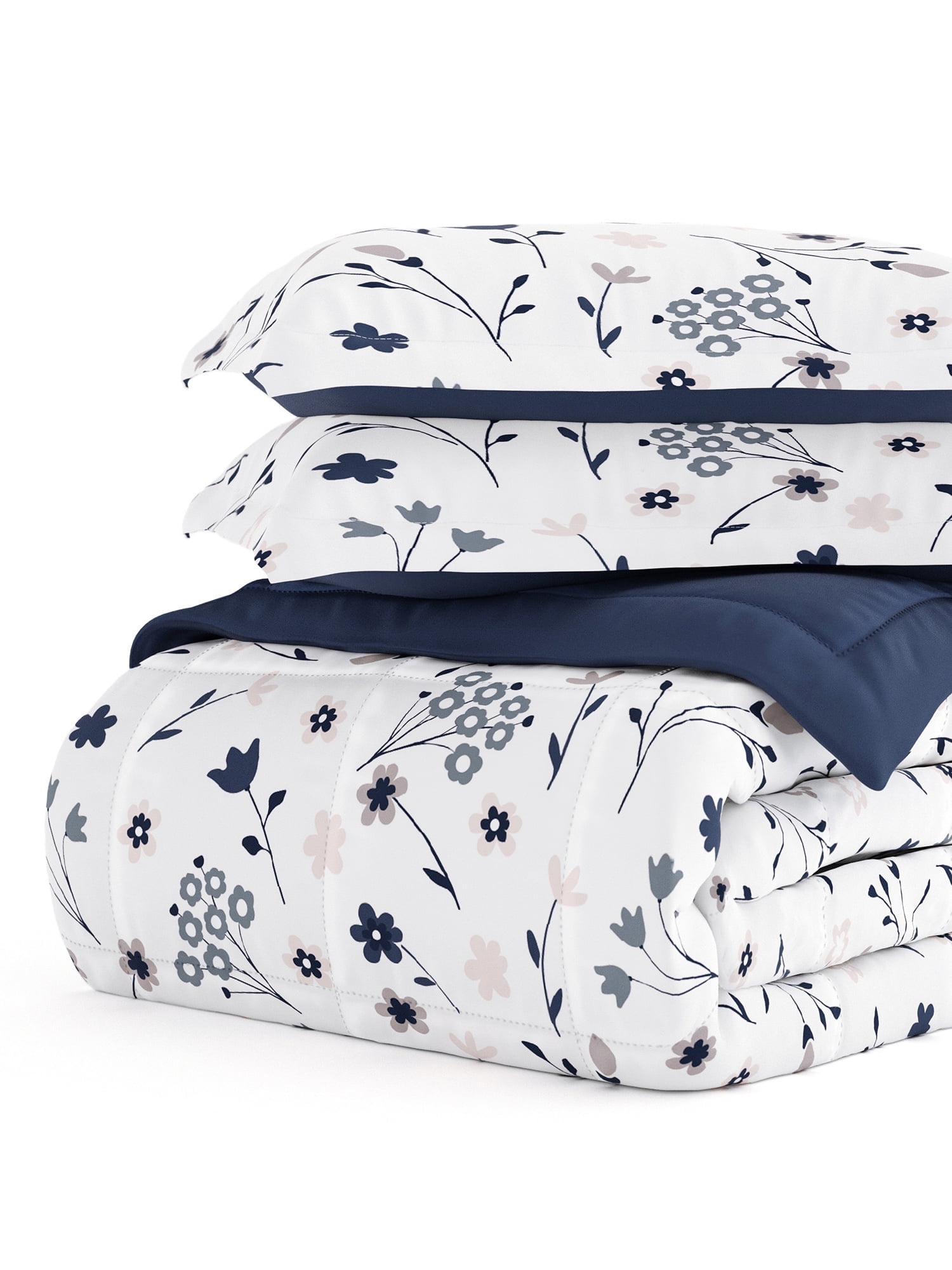 Twin Navy Floral Down Alternative Reversible Comforter Set