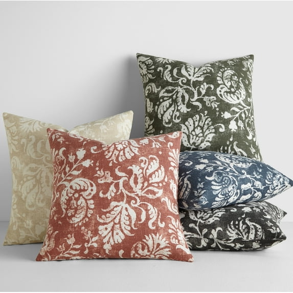 Cotton Slub Textured Throw Pillow in Farmhouse Distressed Floral Pattern by Comfort Canopy