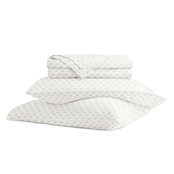 Long-Staple Vintage-Washed Cotton Bed Sheets Set in Moon Daisies by Comfort Canopy