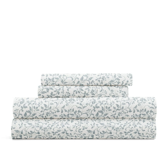 Delicate Blossoms Bed Sheets Set - Breathable and Ultra-Soft Distressed Vine Dusty Blue for Full Size Bedding by Comfort Canopy