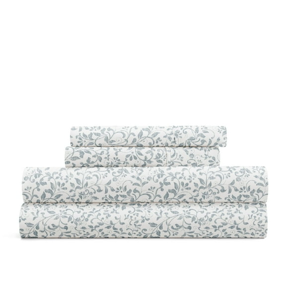 Delicate Blossoms Bed Sheets Set - Breathable and Ultra-Soft Distressed Vine Dusty Blue for Full Size Bedding by Comfort Canopy