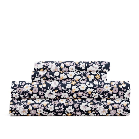 Delicate Blossoms Bed Sheets Set - Breathable and Ultra-Soft Floral Dream Navy for King Size Bedding by Comfort Canopy