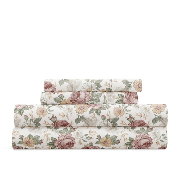 Delicate Blossoms Bed Sheets Set - Breathable and Ultra-Soft Blooming Floral Rose for Queen Size Bedding by Comfort Canopy