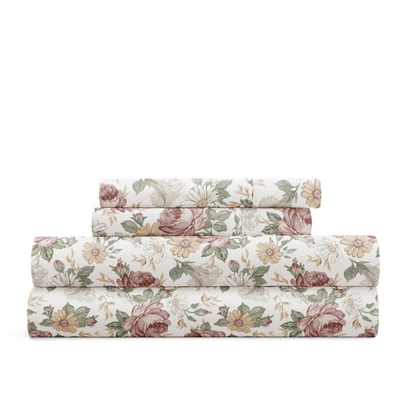 Delicate Blossoms Bed Sheets Set - Breathable and Ultra-Soft Blooming Floral Rose for Full Size Bedding by Comfort Canopy