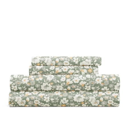 Delicate Blossoms Bed Sheets Set - Breathable and Ultra-Soft Floral Dream Eucalyptus for King Size Bedding by Comfort Canopy