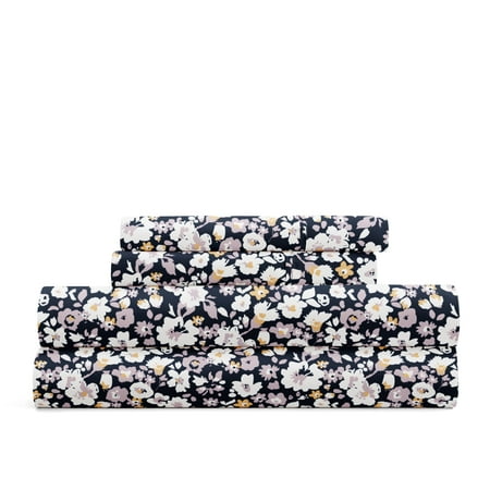 Delicate Blossoms Bed Sheets Set - Breathable and Ultra-Soft Floral Dream Navy for Twin Size Bedding by Comfort Canopy