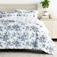 thumbnail image 1 of Comfort Canopy - Queen Bedding Bundle, Patterned Microfiber Comforter and Solid Sheet Set in Cabbage Rose Stripe Stone, 1 of 13