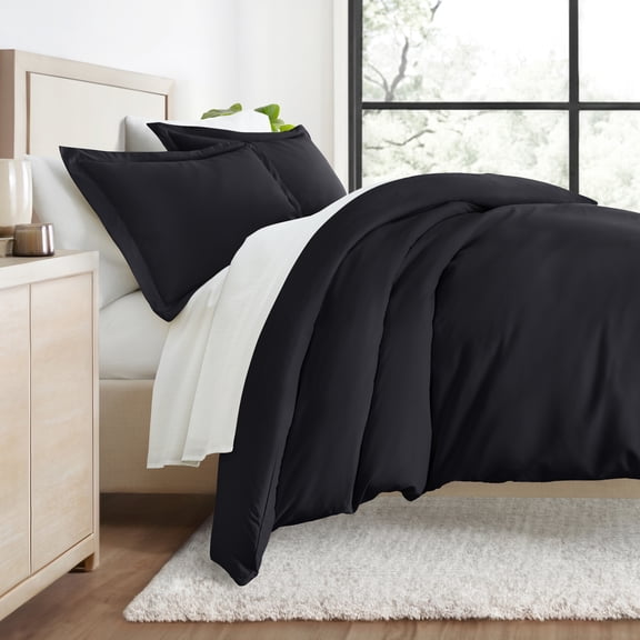 Comfort Canopy - Queen Bedding Bundle, Solid Duvet Cover Set, White Comforter and Patterned Sheet Set