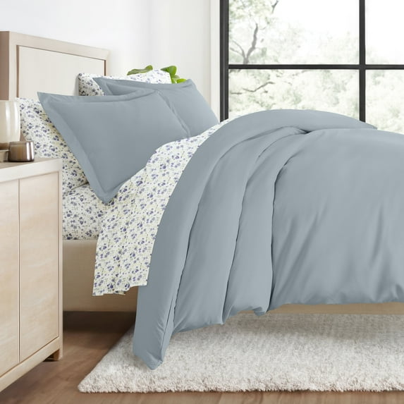 Comfort Canopy - Queen Bedding Set Bundle, Solid Duvet Cover Set, White Comforter and Patterned Sheet Set