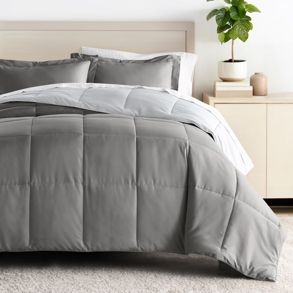 Comfort Canopy - Queen Gray / Light Gray Bedding Bundle, Reversible Microfiber Comforter and Patterned Sheet Set