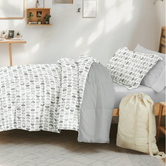 Comfort Canopy - Ready Dorm Bedding Bundle, Patterned Comforter Set, Solid Sheet Set, Pillows and Laundry Bag