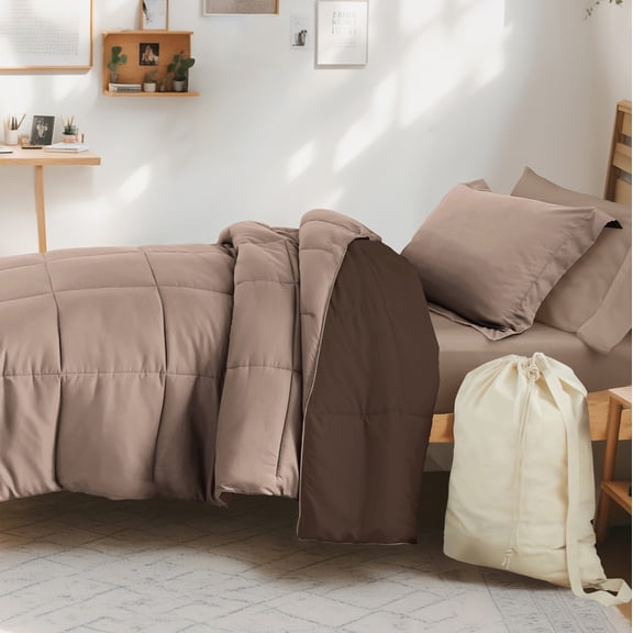 Comfort Canopy - Ready Dorm Bedding Bundle, Patterned Comforter Set, Solid Sheet Set, Pillows and Laundry Bag