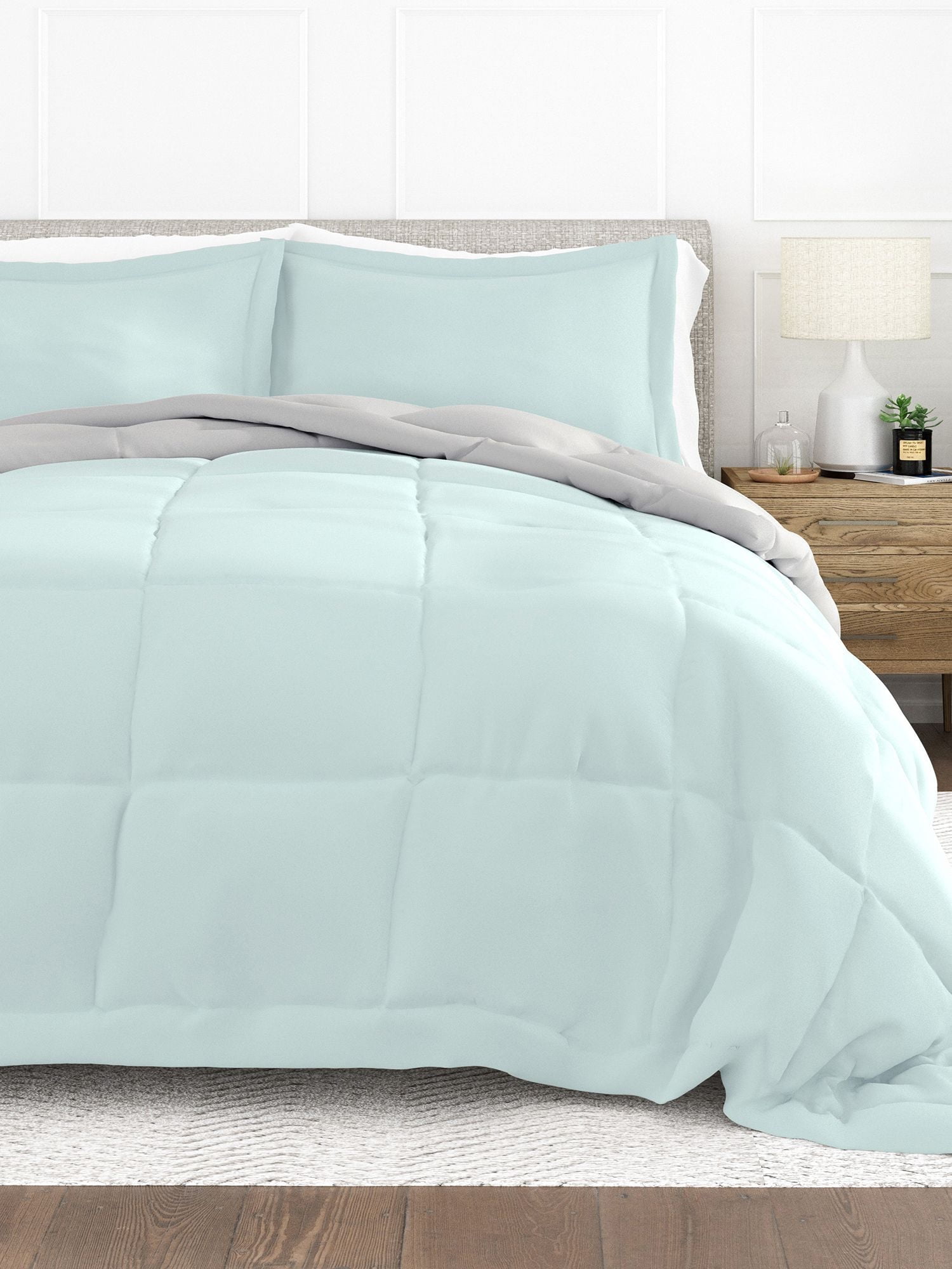 Aqua and Light Gray King Reversible Down Alternative Comforter Set