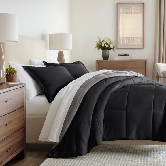 All Season Reversible Comforter Set Breathable Cool in Black & Fog Twin/Twin XL Size Bedding by Comfort Canopy