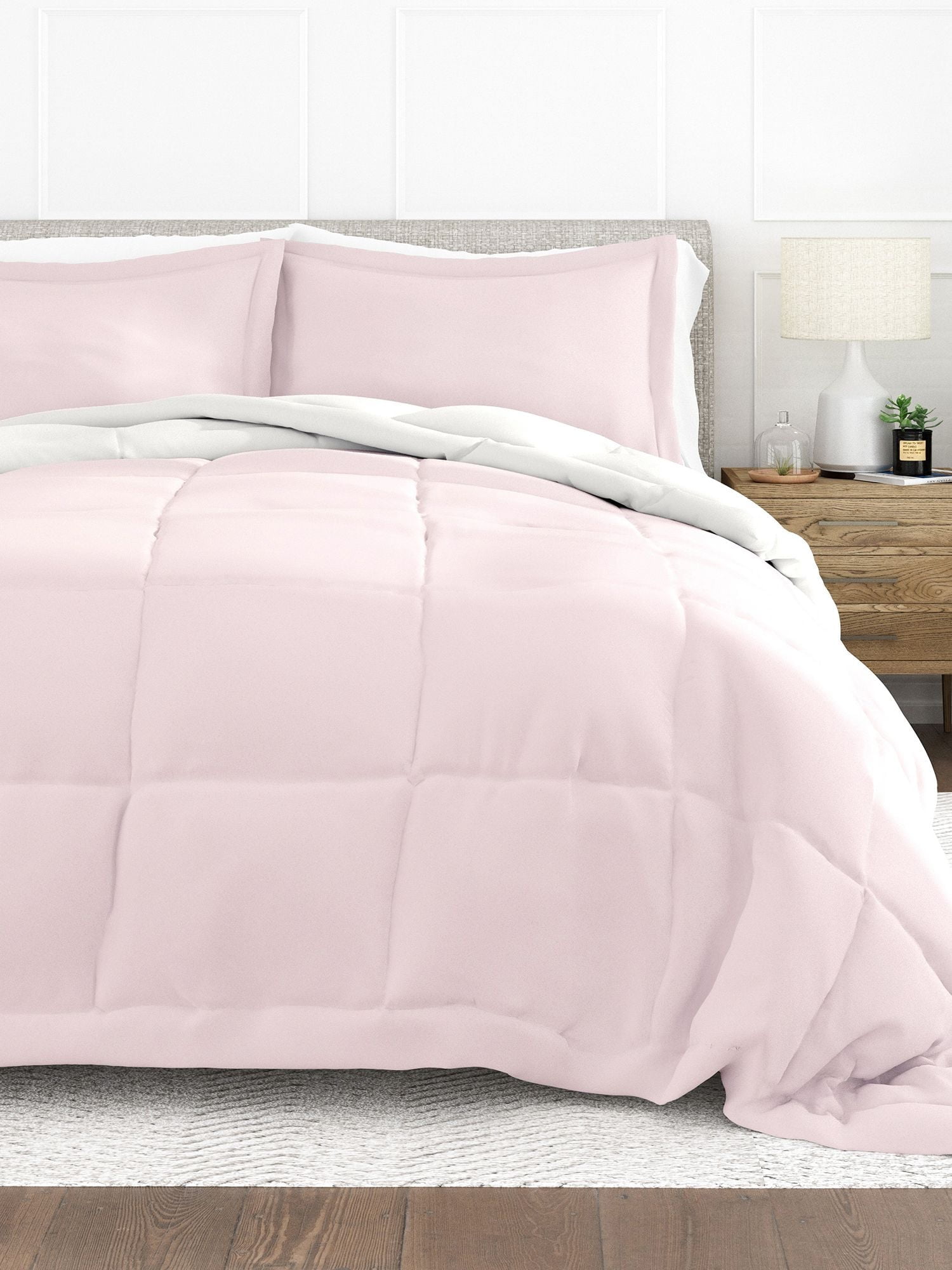 Blush and White Reversible Down-Alternative King Comforter Set