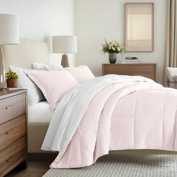 All Season Reversible Comforter Set Breathable Cool in Blush Pink & White Twin/Twin XL Size Bedding by Comfort Canopy
