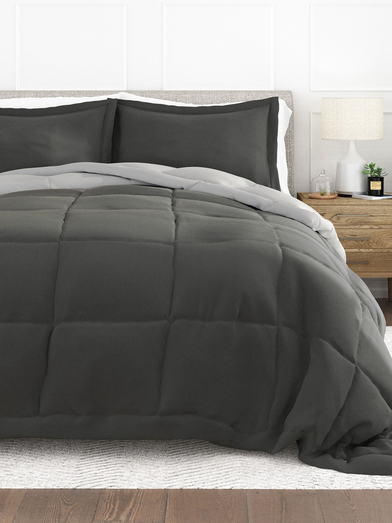 컴포트 캐노피 - 양면 그레이/라이트 그레이 경량 올 시즌 다운 대체 이불(트윈 사이즈 침대용)