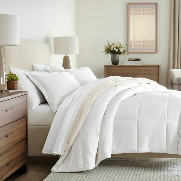 All Season Reversible Comforter Set Breathable Cool in White & Ivory Full/Queen Size Bedding by Comfort Canopy